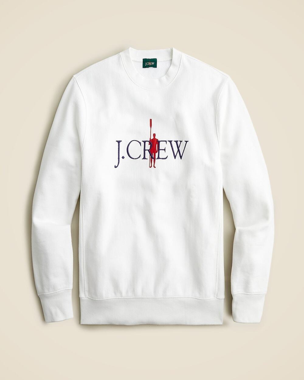 J Crew Heritage Fleece Embroidered Oarsman Graphic Sweatshirt MENS White BL145